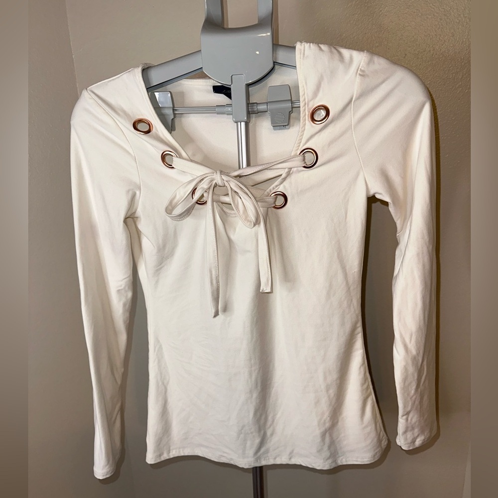 Daytrip Cream Lace-Up Women's Blouse